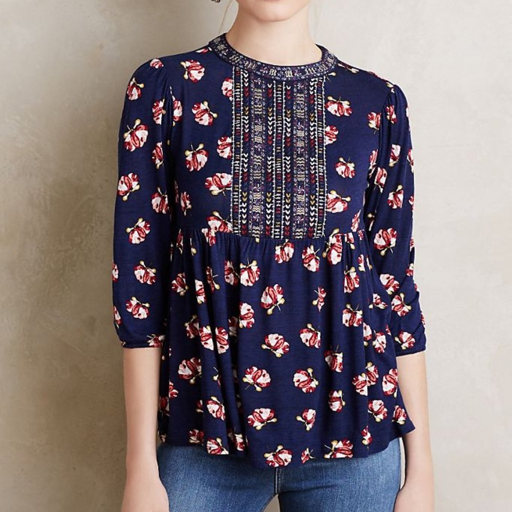 Anthro One September Embroidered Marlee Bib Tee